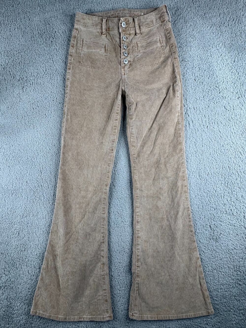American Eagle Corduroy Flare Pants Women's Size 00 Regular Tan Button Front